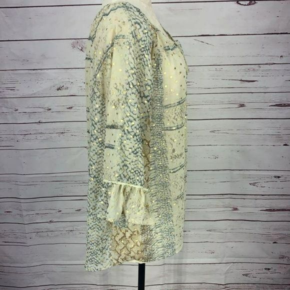 Gibson Latimer Woman's Sheer Abstract Bell Sleeves Blouse Size Large - Picture 2 of 8